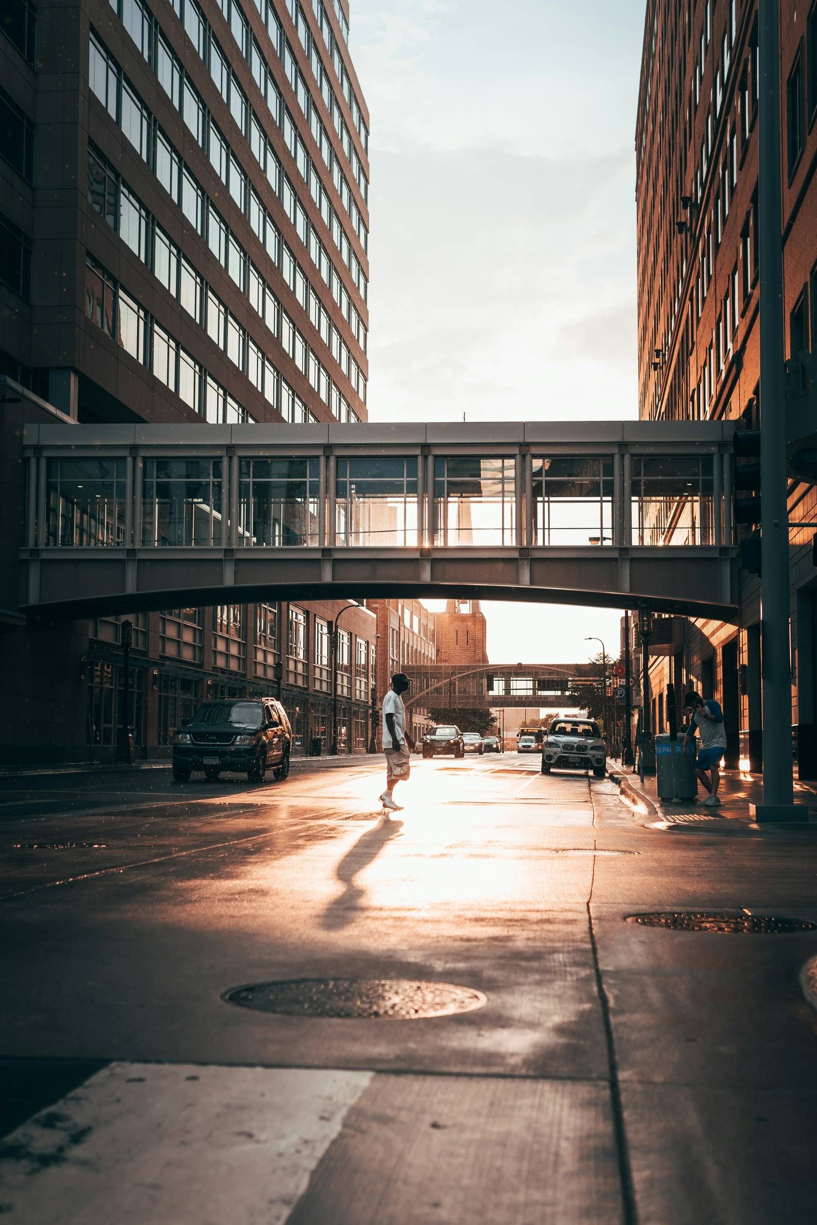 City skyway at dusk